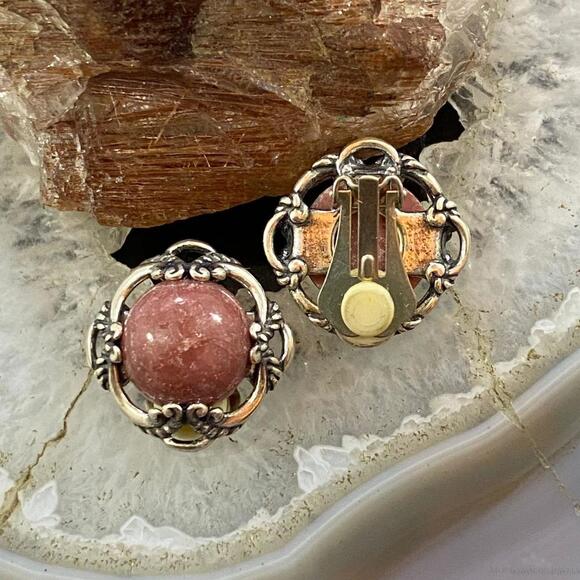 Carolyn Pollack Sterling Round Rhodonite Decorated Clip-On Earrings For Women - Picture 3 of 9